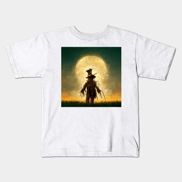 Scarecrow at Full Moon looking lonely. Kids T-Shirt by Liana Campbell